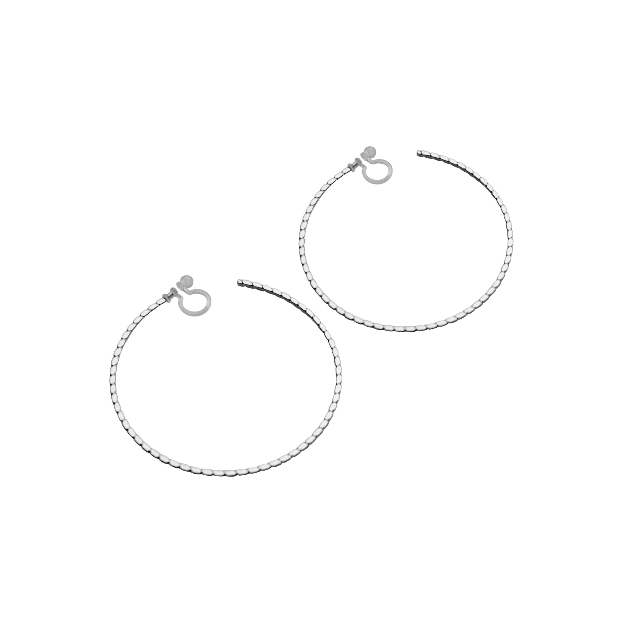 Silver Large Thin Invisible Clip On Hoop Earrings - Miyabi Grace