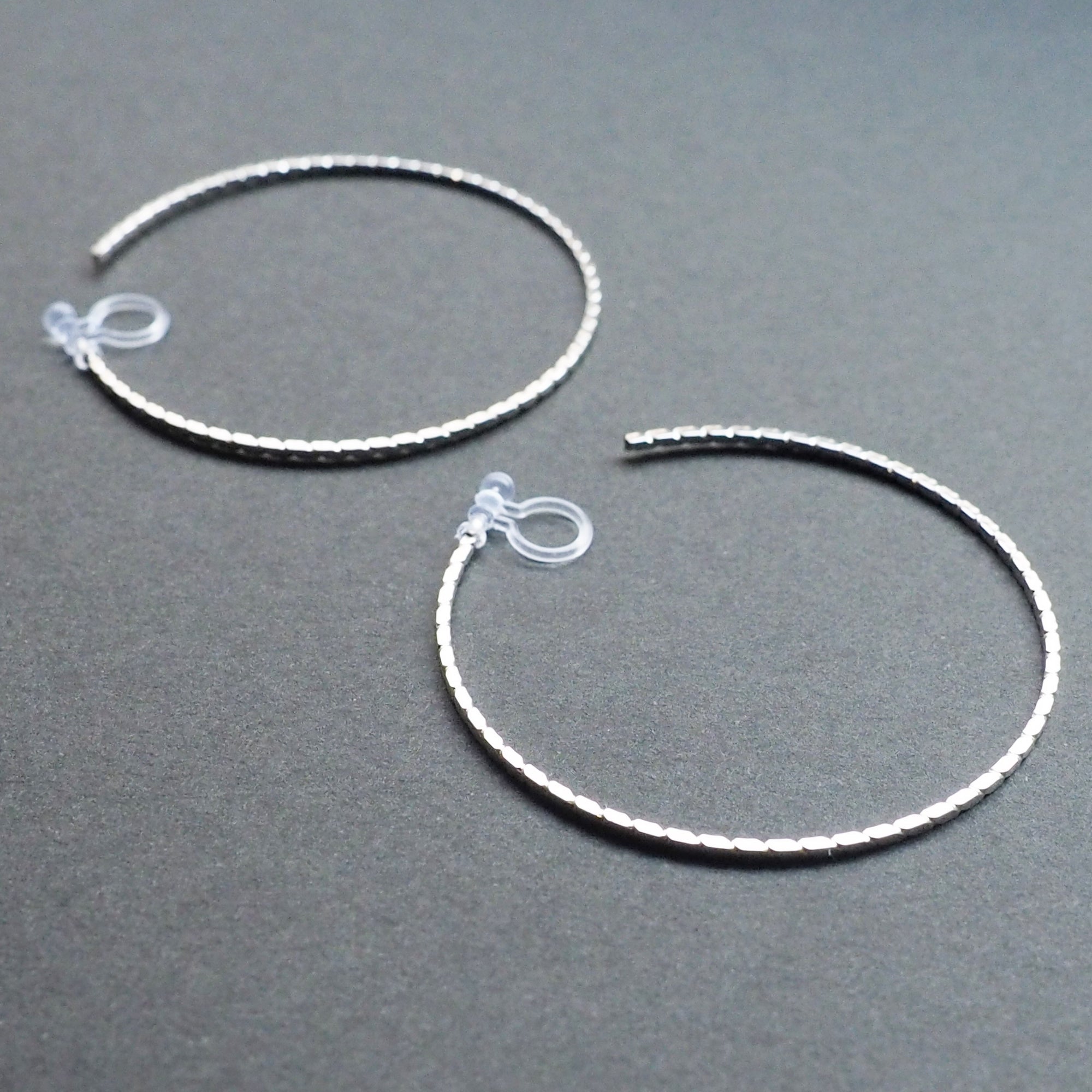 Silver Large Thin Invisible Clip On Hoop Earrings - Miyabi Grace