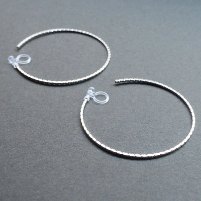 Silver Large Thin Invisible Clip On Hoop Earrings - Miyabi Grace