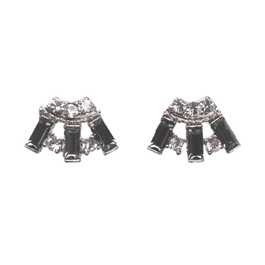 Fan Swarovski Crystal Rhinestone Invisible Clip On Earrings ( Black ) - Miyabi Grace