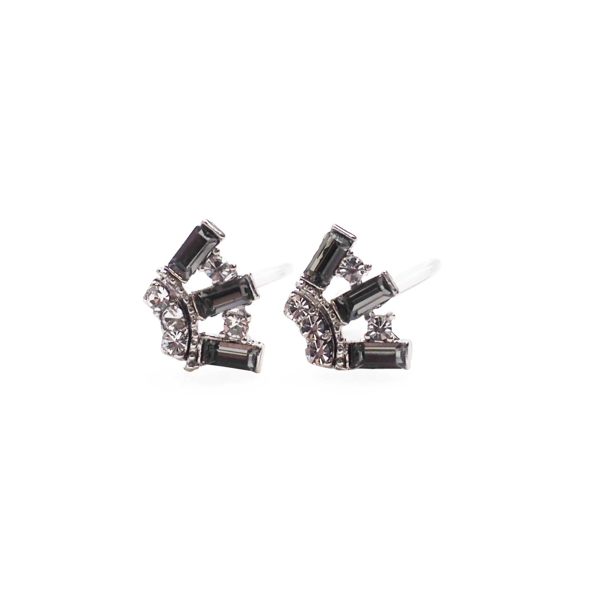 Fan Swarovski Crystal Rhinestone Invisible Clip On Earrings ( Black ) - Miyabi Grace