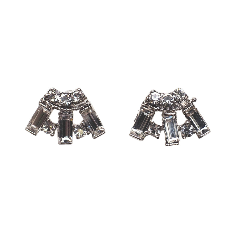 Fan Swarovski Crystal Rhinestone Invisible Clip On Earrings ( Clear ) - Miyabi Grace