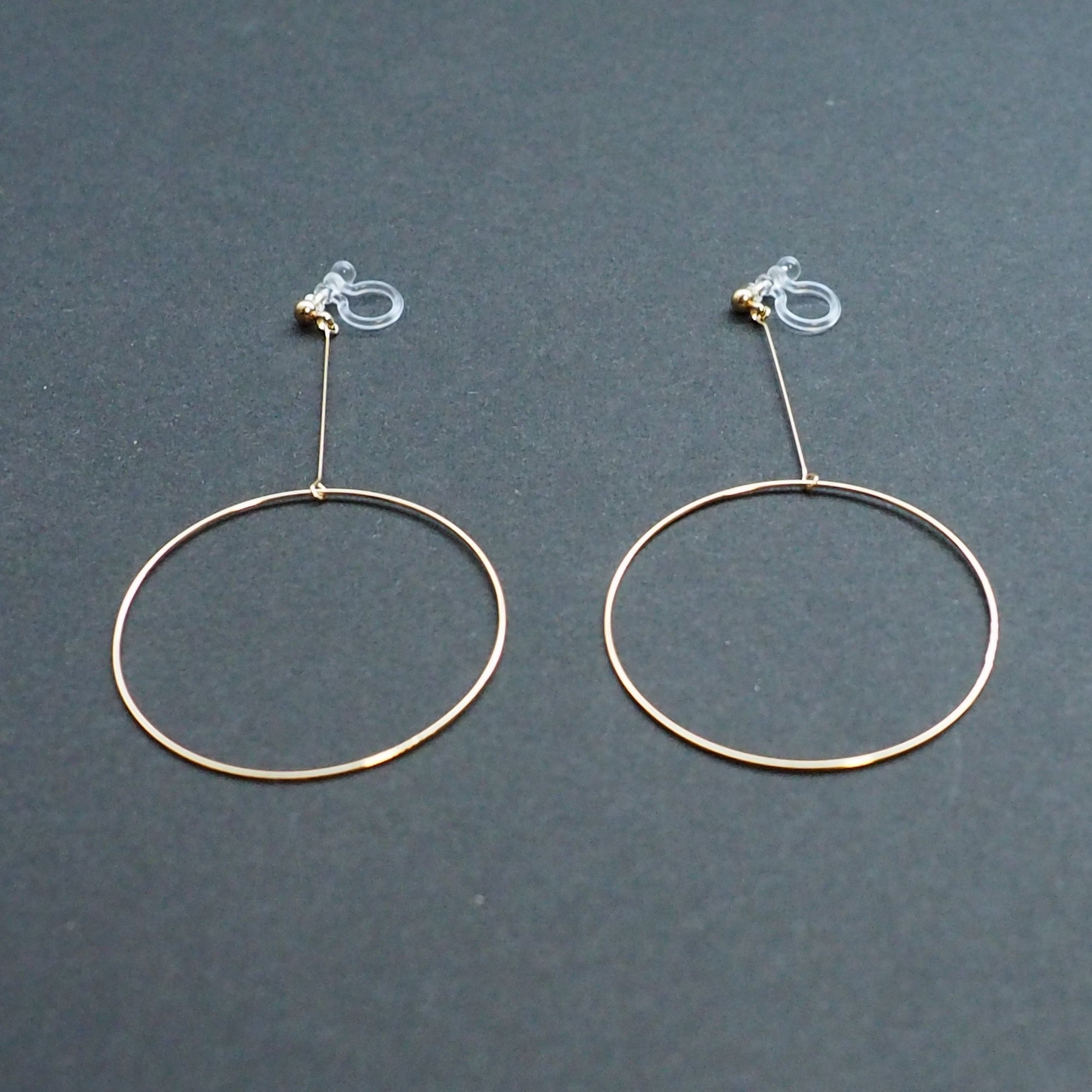 Dangle Gold Circle Hoop Invisible Clip On Earrings - Miyabi Grace