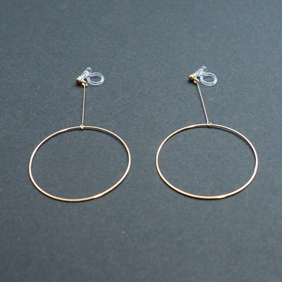 Dangle Gold Circle Hoop Invisible Clip On Earrings - Miyabi Grace
