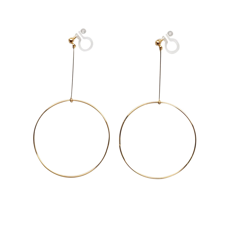 Dangle Gold Circle Hoop Invisible Clip On Earrings - Miyabi Grace