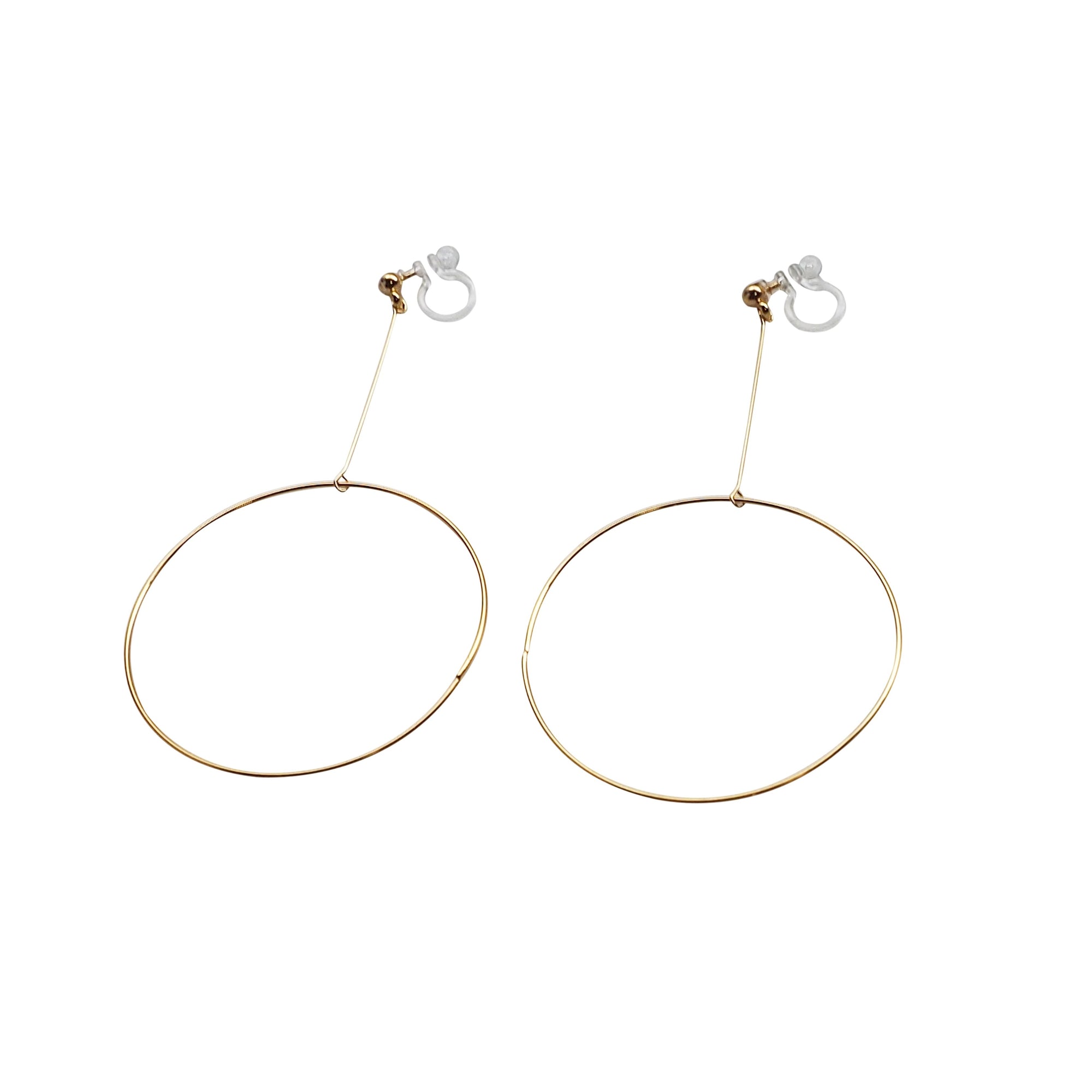 Dangle Gold Circle Hoop Invisible Clip On Earrings - Miyabi Grace