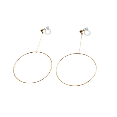 Dangle Gold Circle Hoop Invisible Clip On Earrings - Miyabi Grace