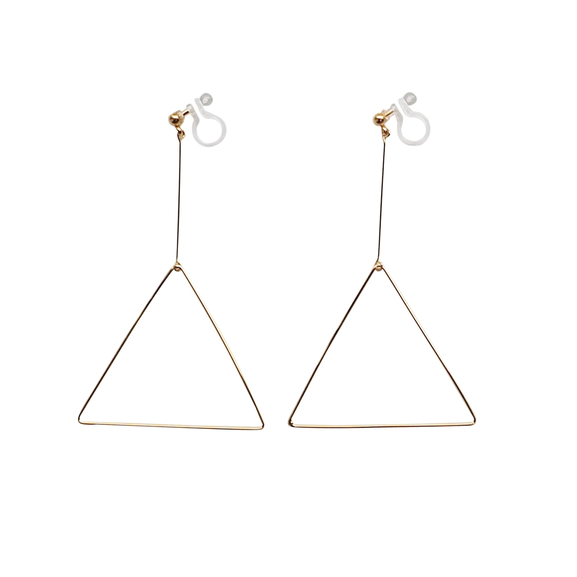 Dangle Gold Triangle Hoop Invisible Clip On Earrings - Miyabi Grace