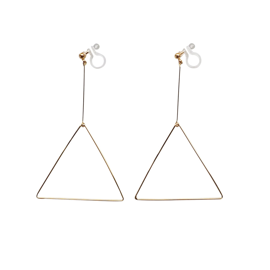 Dangle Gold Triangle Hoop Invisible Clip On Earrings - Miyabi Grace