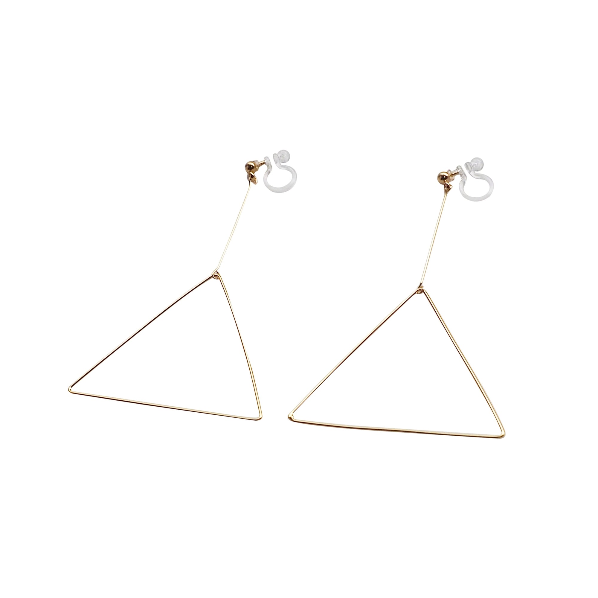 Dangle Gold Triangle Hoop Invisible Clip On Earrings - Miyabi Grace