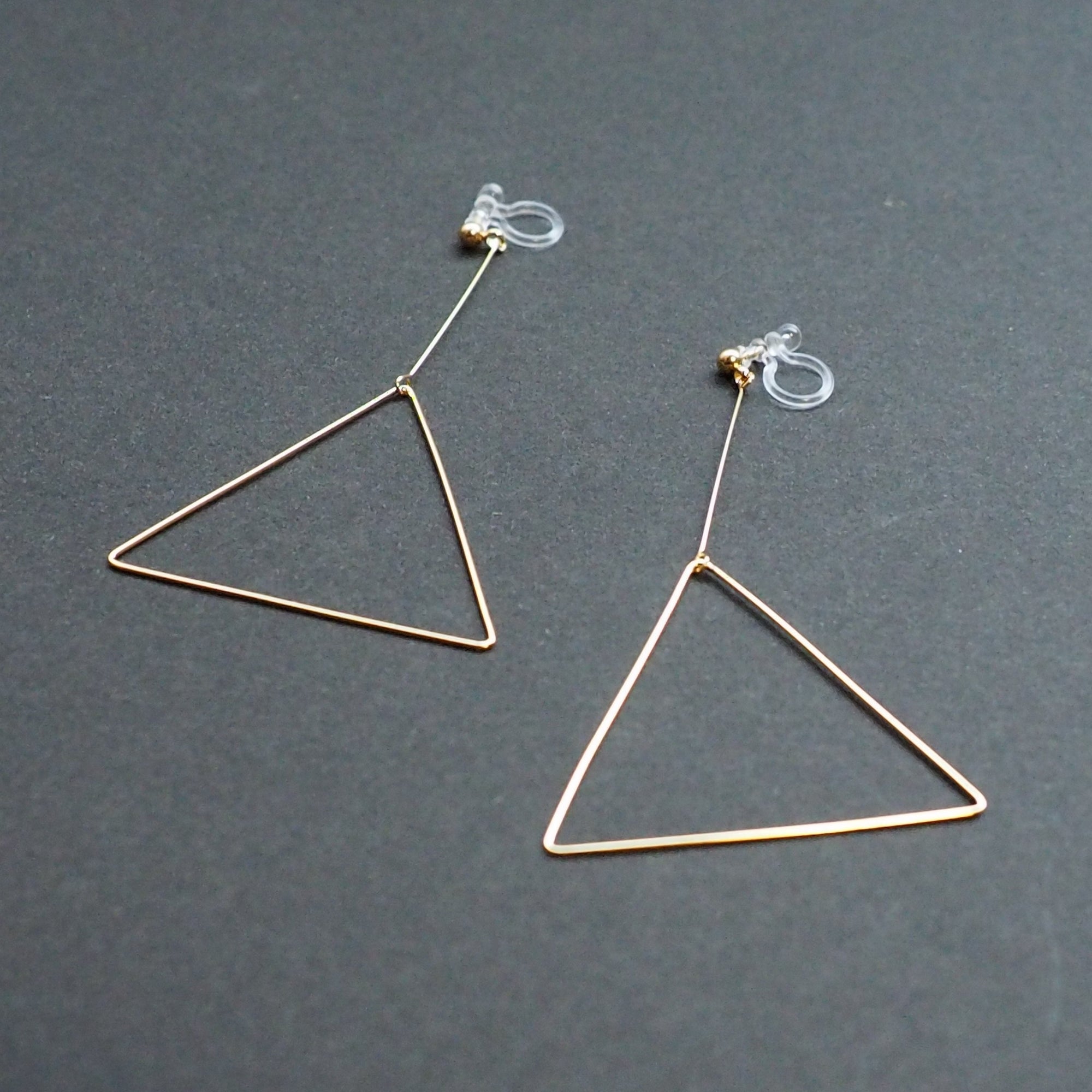 Dangle Gold Triangle Hoop Invisible Clip On Earrings - Miyabi Grace