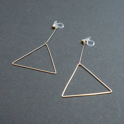 Dangle Gold Triangle Hoop Invisible Clip On Earrings - Miyabi Grace