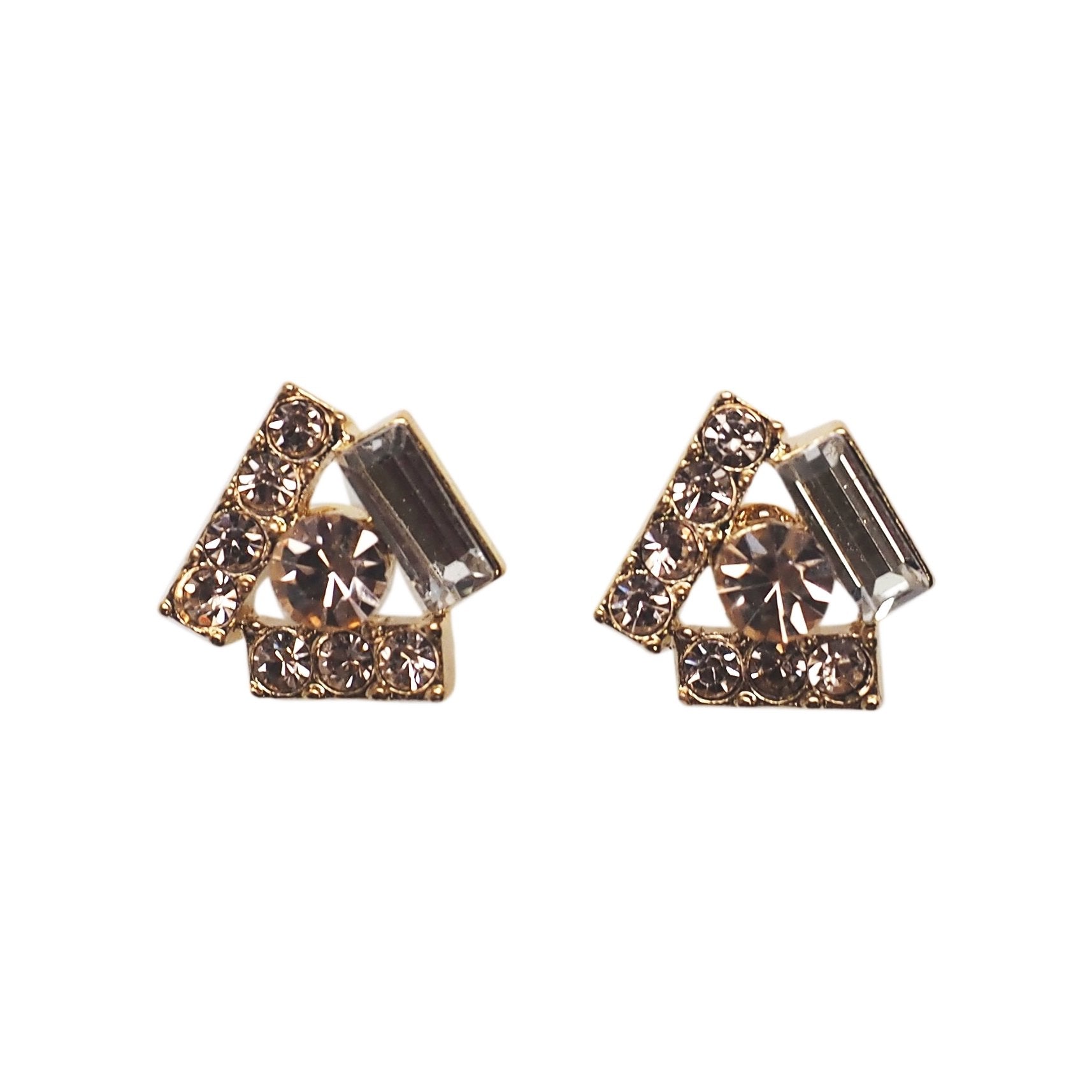 Triangle Pink Swarovski Crystal Rhinestone Invisible Clip on Stud Earrings - Miyabi Grace