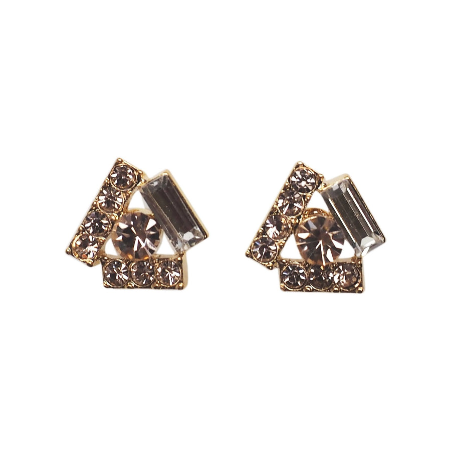 Triangle Pink Swarovski Crystal Rhinestone Invisible Clip on Stud Earrings - Miyabi Grace