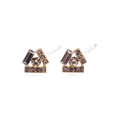 Triangle Pink Swarovski Crystal Rhinestone Invisible Clip on Stud Earrings - Miyabi Grace