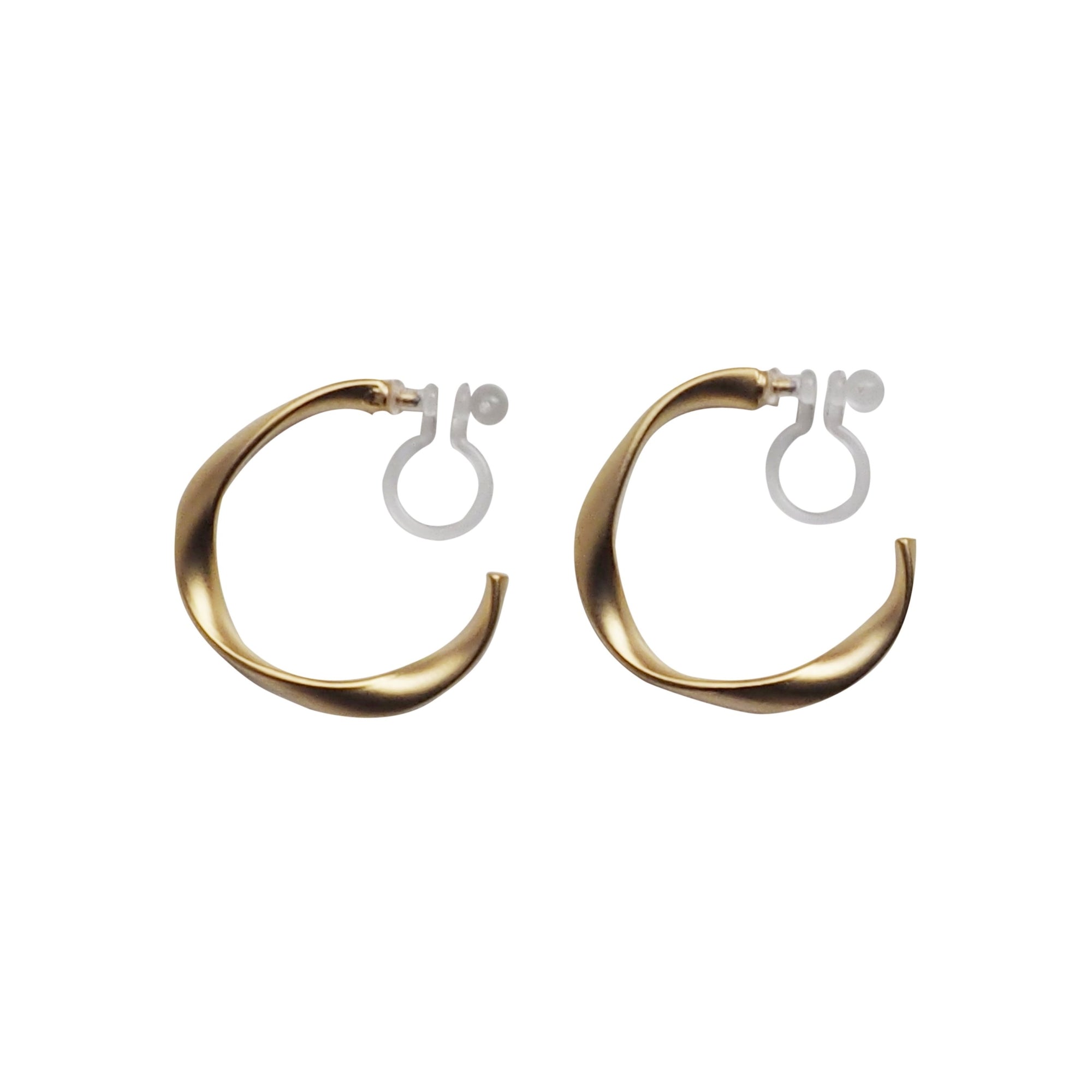 Gold Twisted Invisible Clip On Hoop Earrings - Miyabi Grace