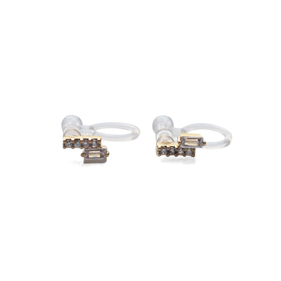 Cubic Zirconia Crystal Bar Invisible Clip On Stud Earrings ( Gold tone ) - Miyabi Grace