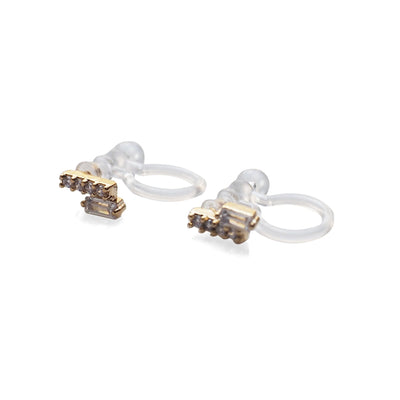 Cubic Zirconia Crystal Bar Invisible Clip On Stud Earrings ( Gold tone ) - Miyabi Grace