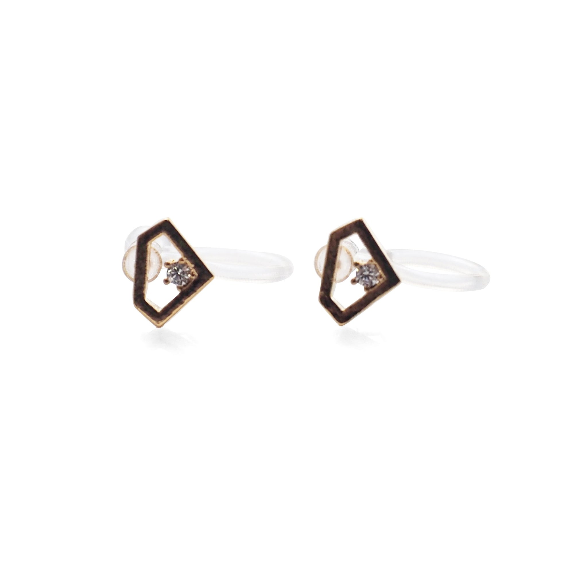 Cubic Zirconia Crystal Diamond Invisible Clip On Stud Earrings ( Gold tone ) - Miyabi Grace