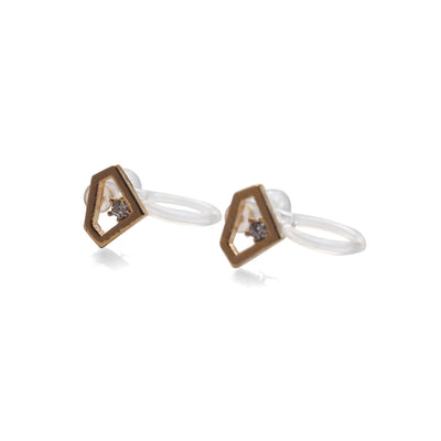 Cubic Zirconia Crystal Diamond Invisible Clip On Stud Earrings ( Gold tone ) - Miyabi Grace