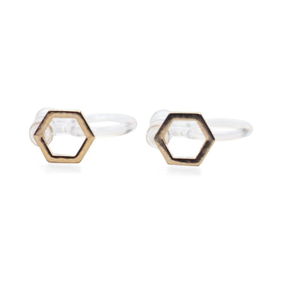 Hexagon Invisible Clip On Stud Earrings ( Gold tone ) - Miyabi Grace