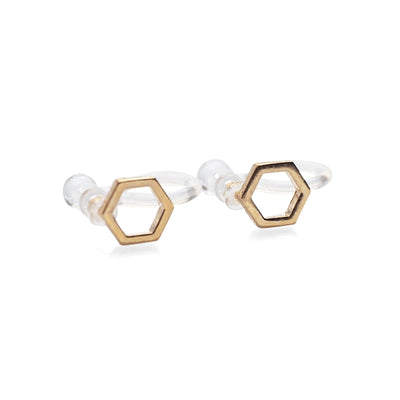 Hexagon Invisible Clip On Stud Earrings ( Gold tone ) - Miyabi Grace