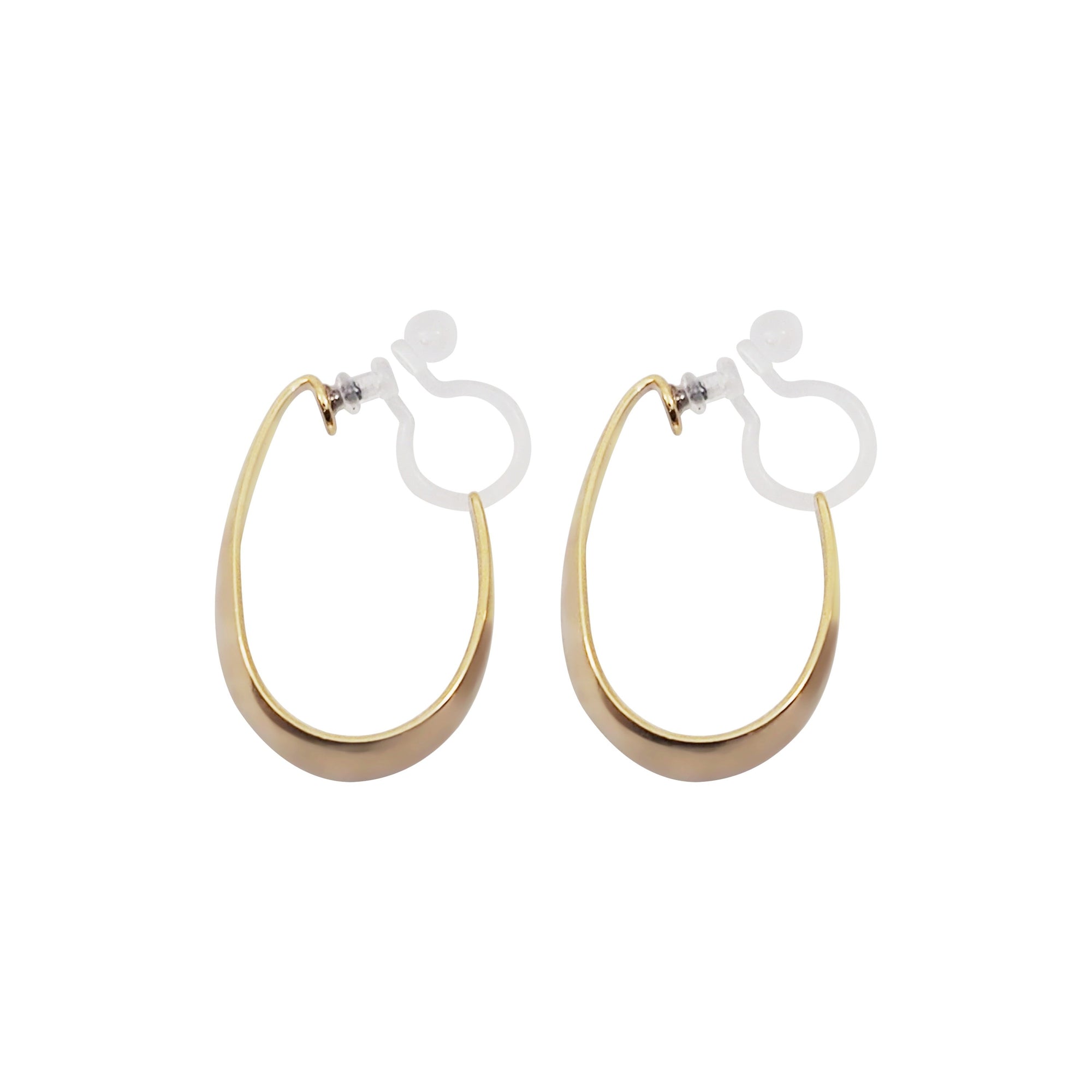 Gold Oval Invisible Clip On Hoop Earrings - Miyabi Grace