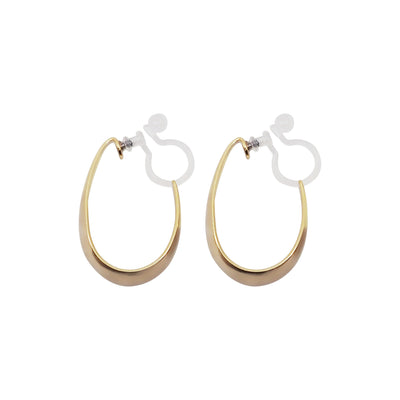 Gold Oval Invisible Clip On Hoop Earrings - Miyabi Grace