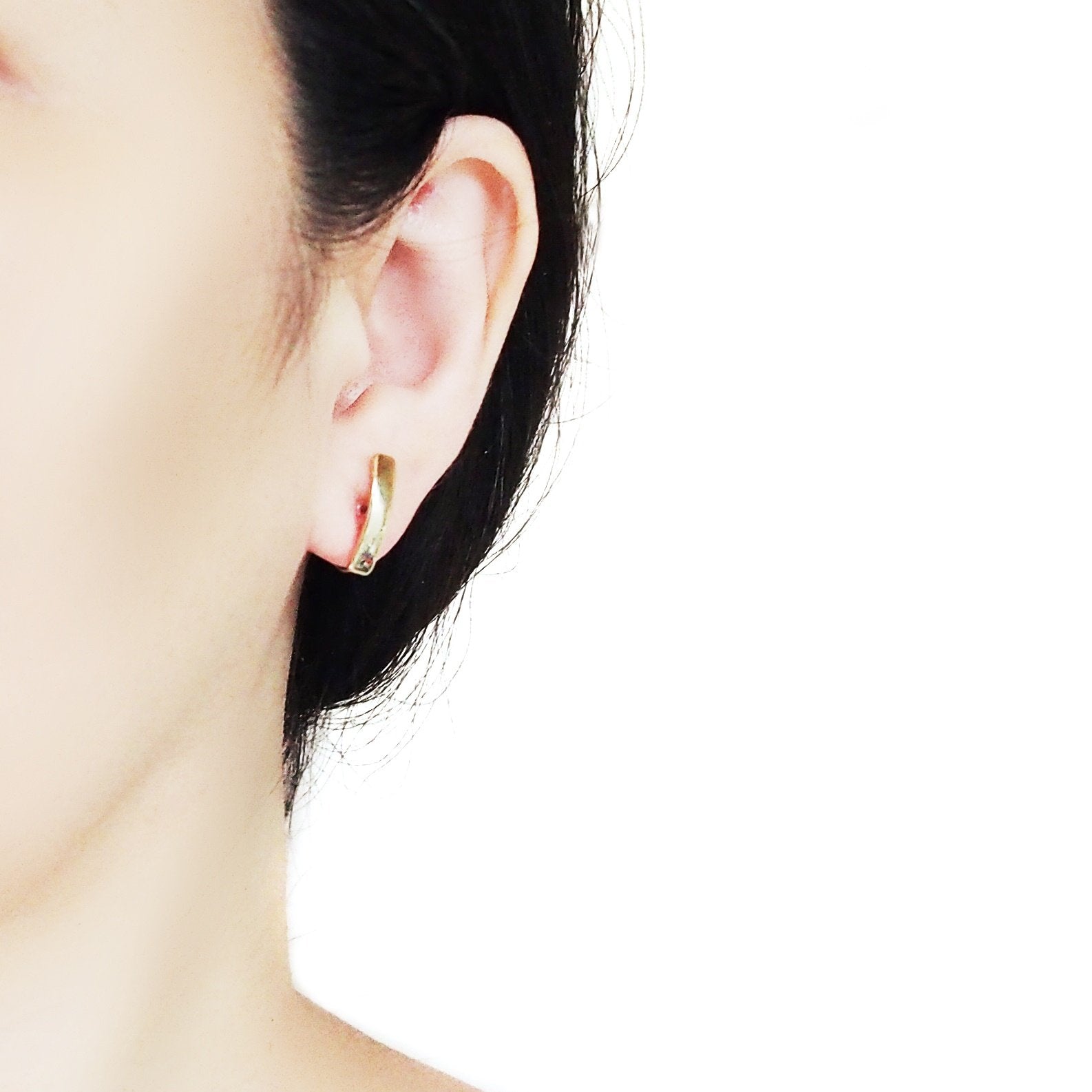 Gold Curved Short Bar Invisible Clip On Stud Earrings