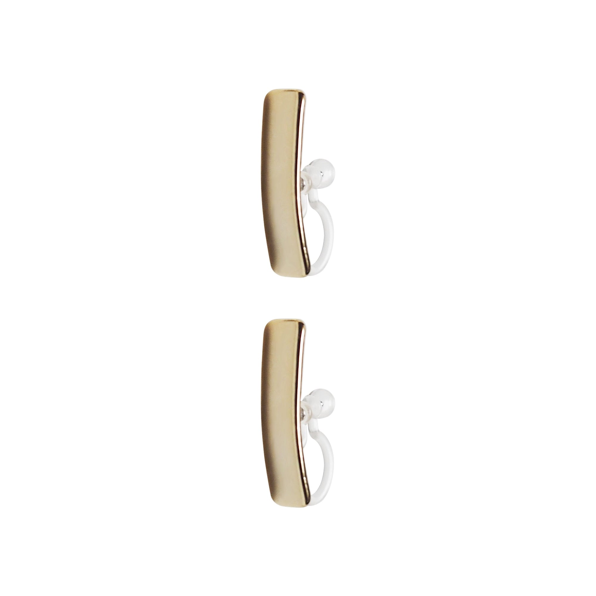 Gold Curved Short Bar Invisible Clip On Stud Earrings