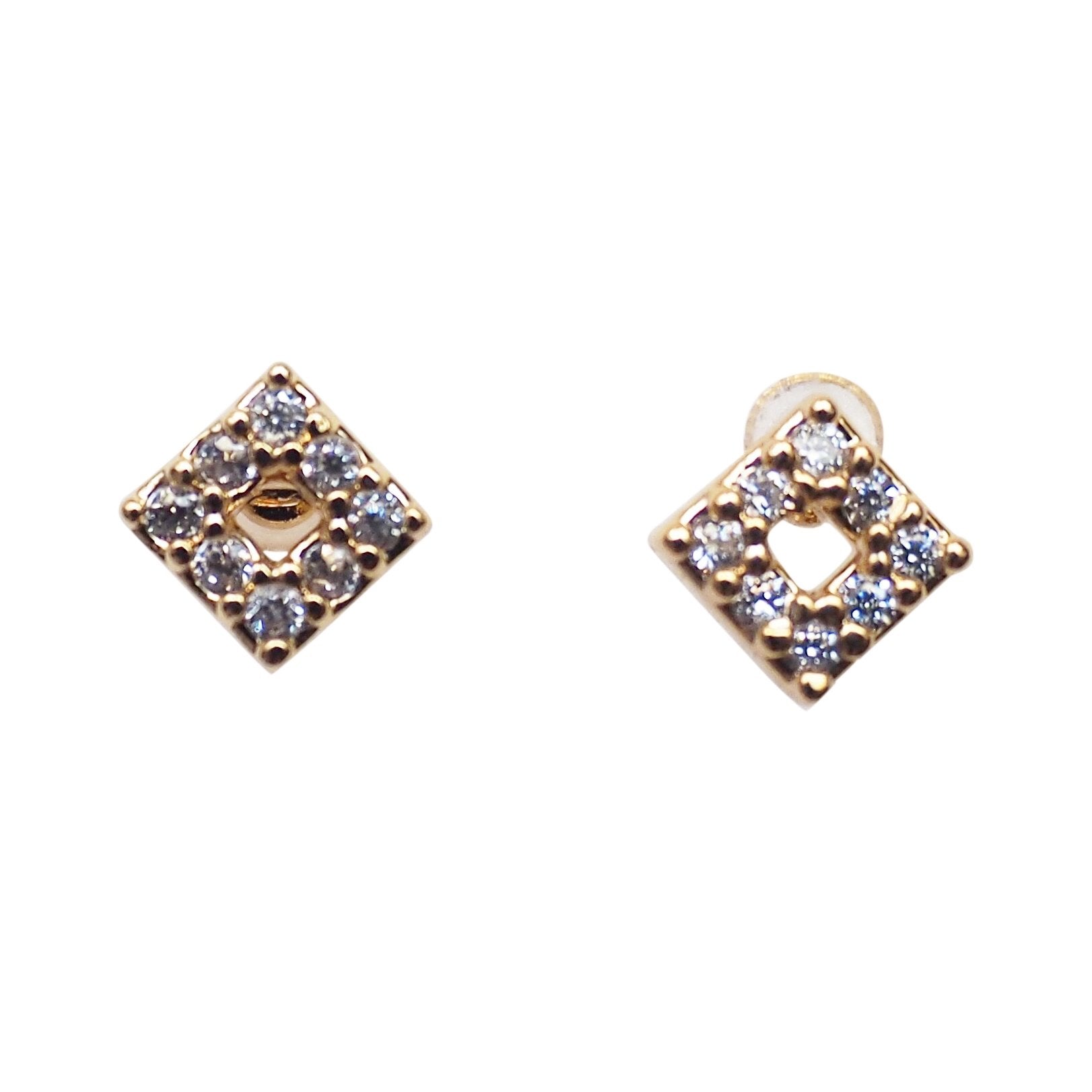 Square Cubic Zirconia Crystal Pave Invisible Clip On Stud Earrings ( Gold tone ) - Miyabi Grace