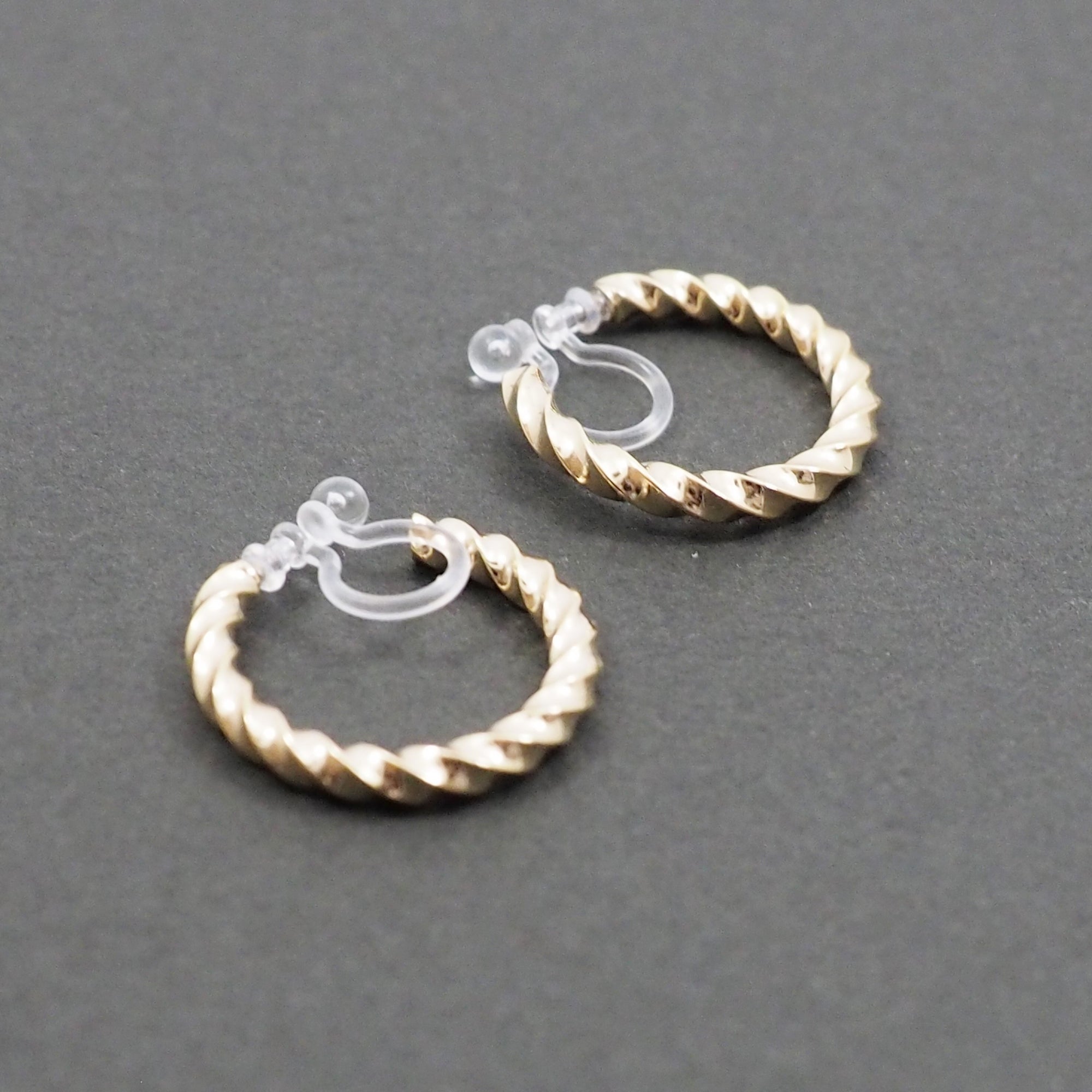 Gold Textured Invisible Clip On Hoop Earrings - Miyabi Grace