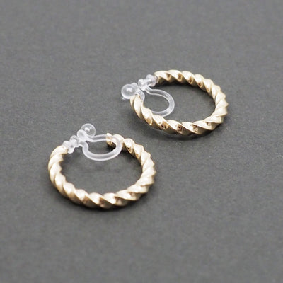 Gold Textured Invisible Clip On Hoop Earrings - Miyabi Grace
