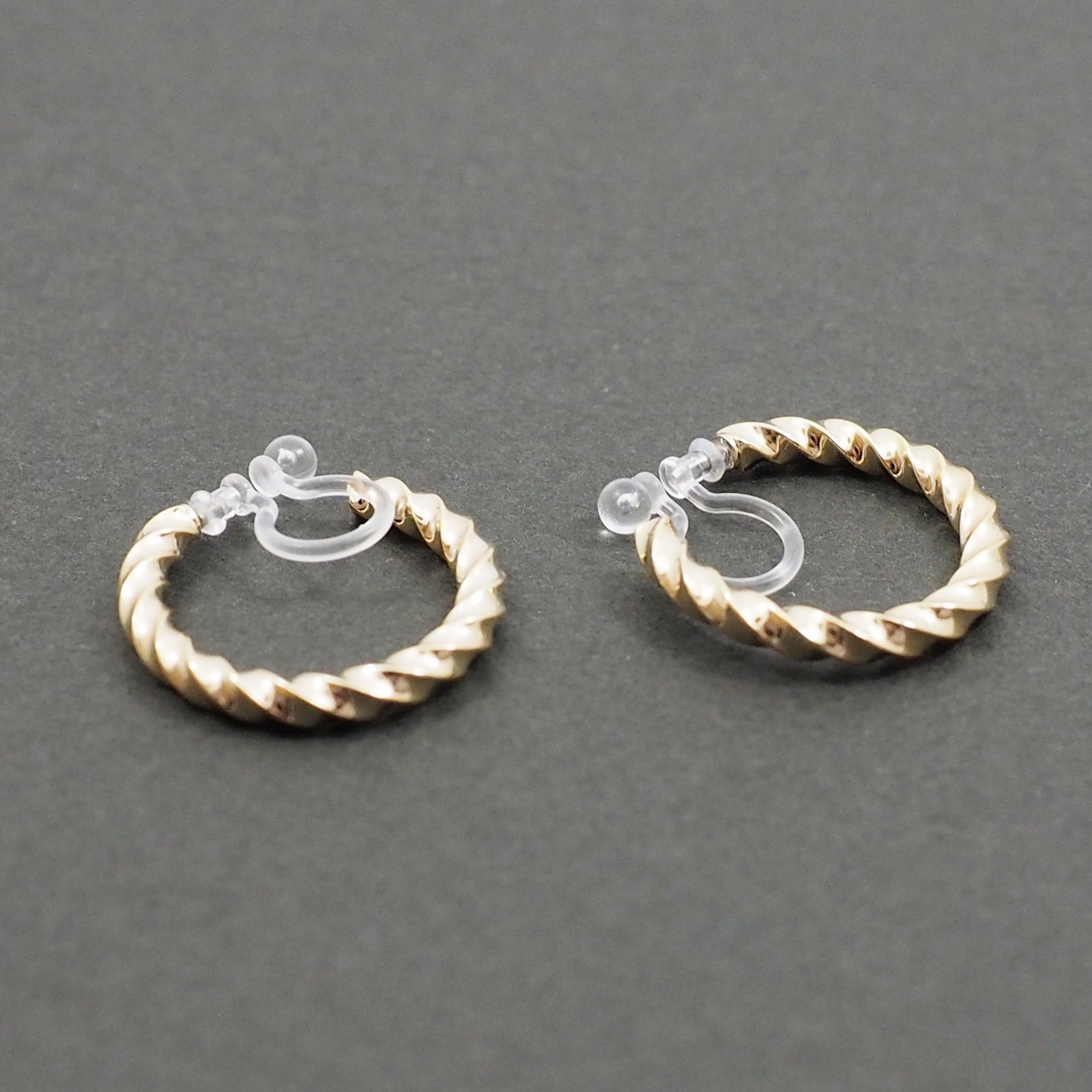 Gold Textured Invisible Clip On Hoop Earrings - Miyabi Grace