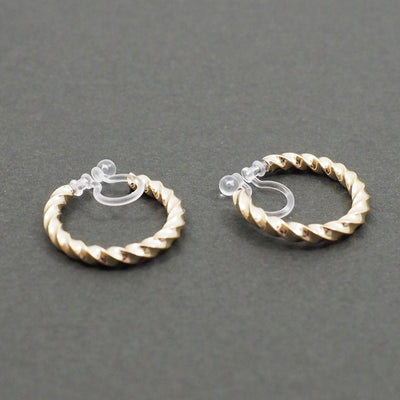 Gold Textured Invisible Clip On Hoop Earrings - Miyabi Grace