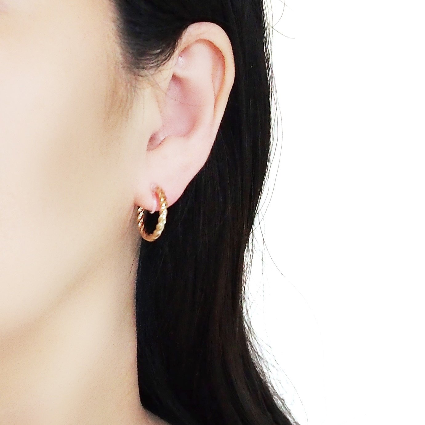 Gold Textured Invisible Clip On Hoop Earrings - Miyabi Grace
