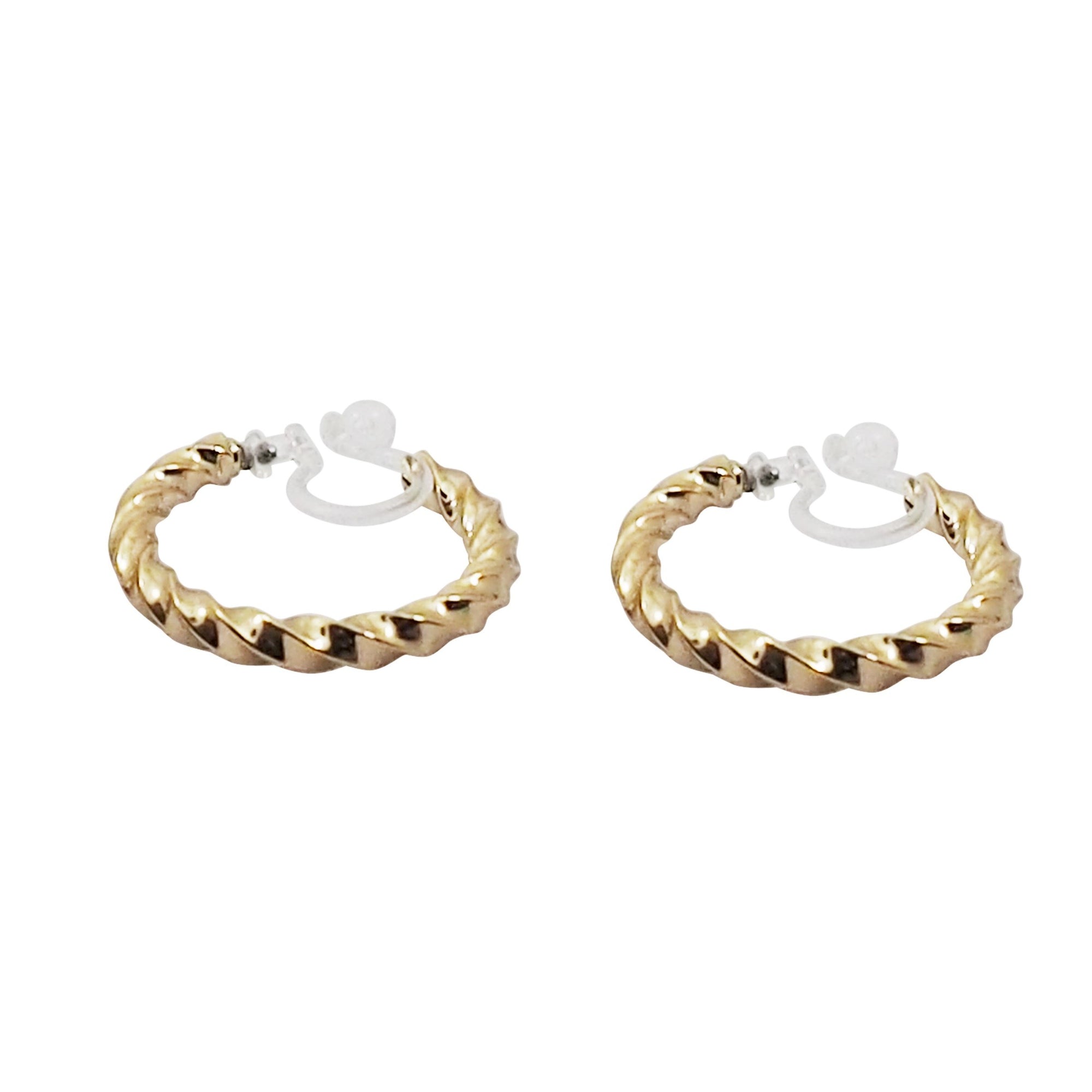 Gold Textured Invisible Clip On Hoop Earrings - Miyabi Grace
