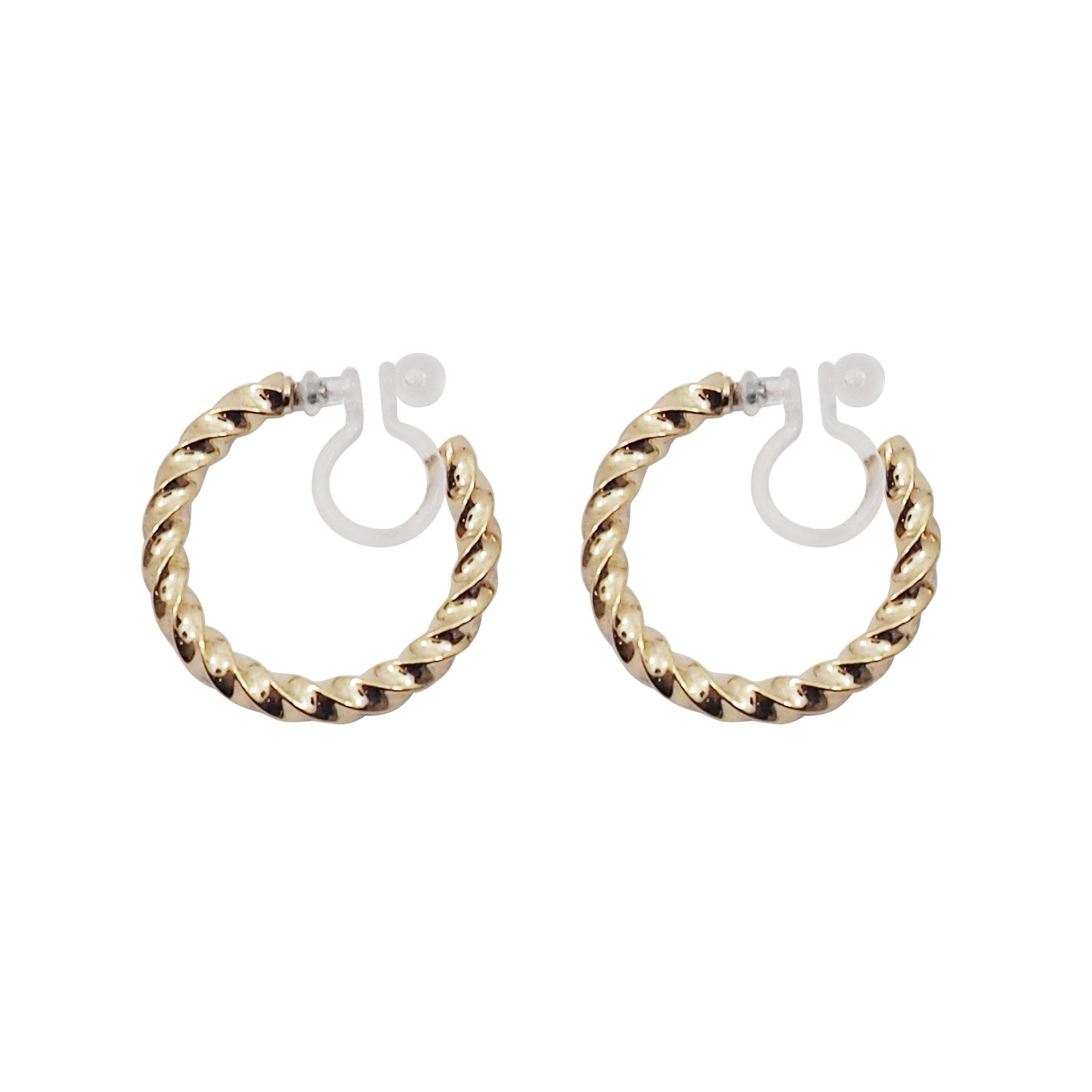 Gold Textured Invisible Clip On Hoop Earrings - Miyabi Grace