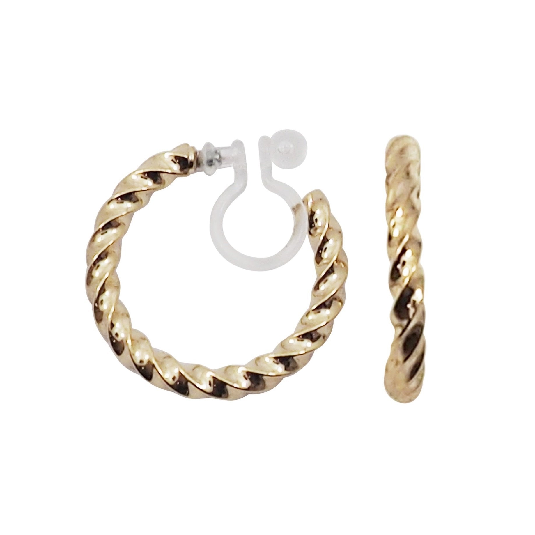 Gold Textured Invisible Clip On Hoop Earrings - Miyabi Grace