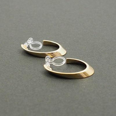 Gold Twisted Oval Invisible Clip On Hoop Earrings - Miyabi Grace