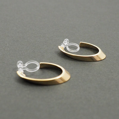 Gold Twisted Oval Invisible Clip On Hoop Earrings - Miyabi Grace
