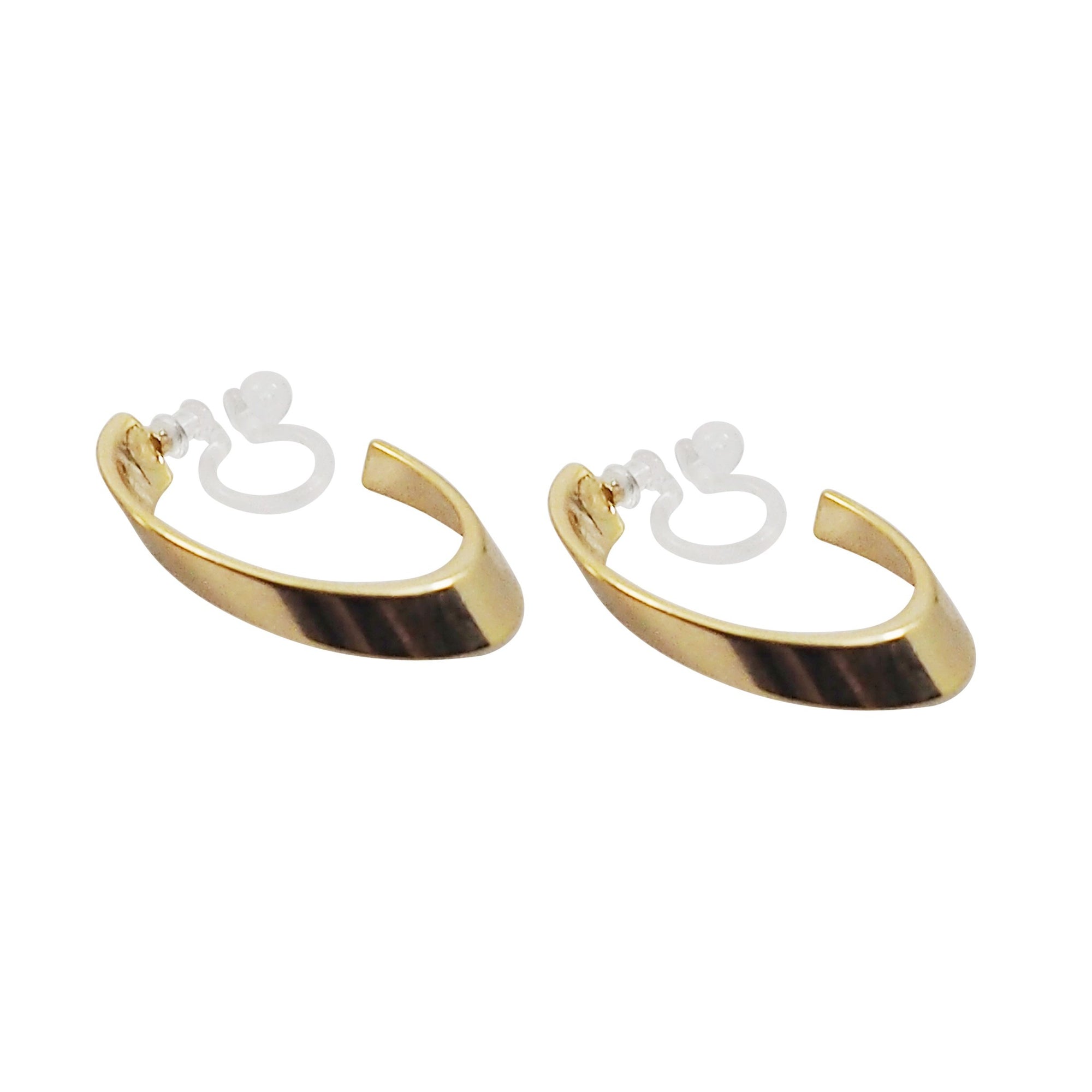 Gold Twisted Oval Invisible Clip On Hoop Earrings - Miyabi Grace