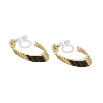 Gold Twisted Oval Invisible Clip On Hoop Earrings - Miyabi Grace