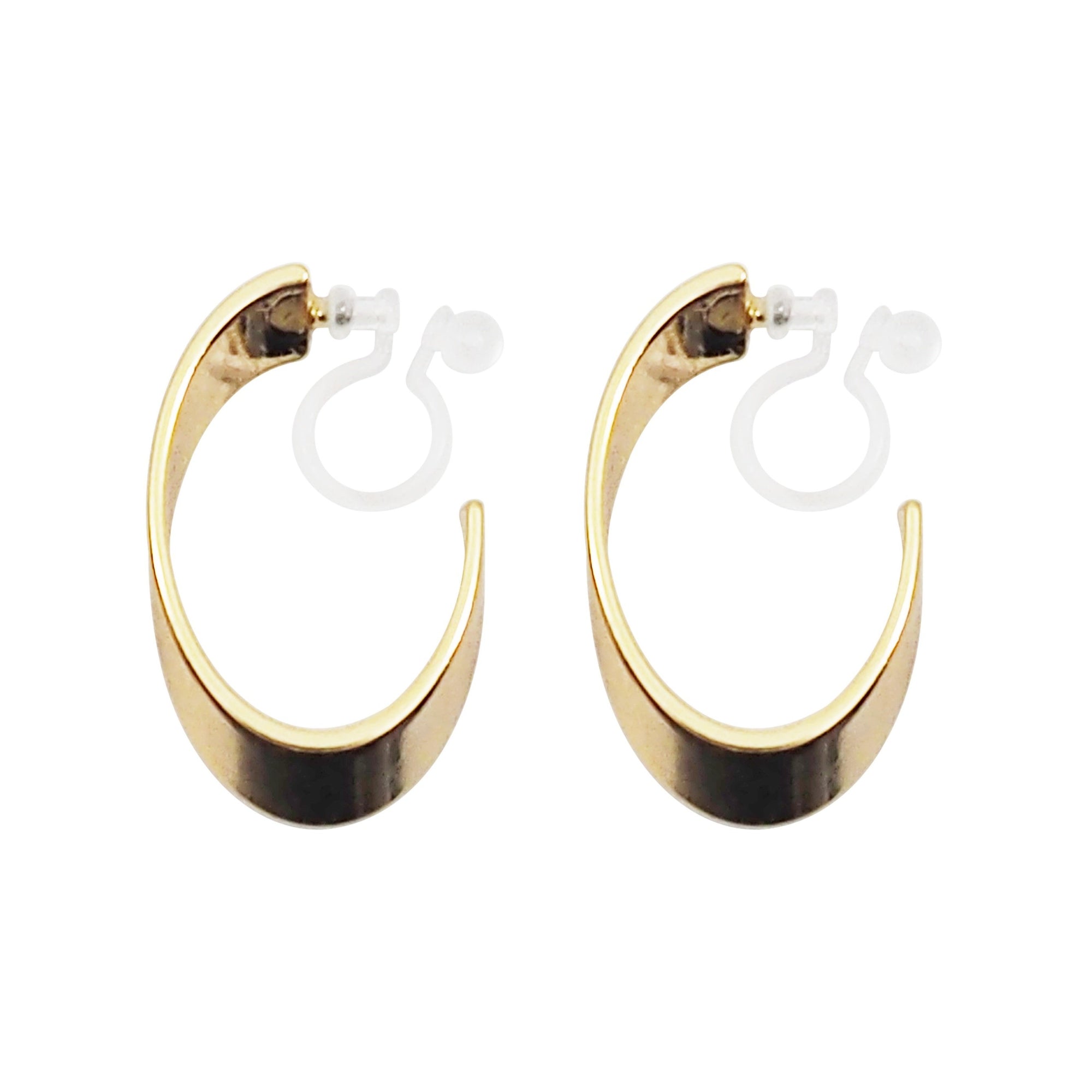 Gold Twisted Oval Invisible Clip On Hoop Earrings - Miyabi Grace