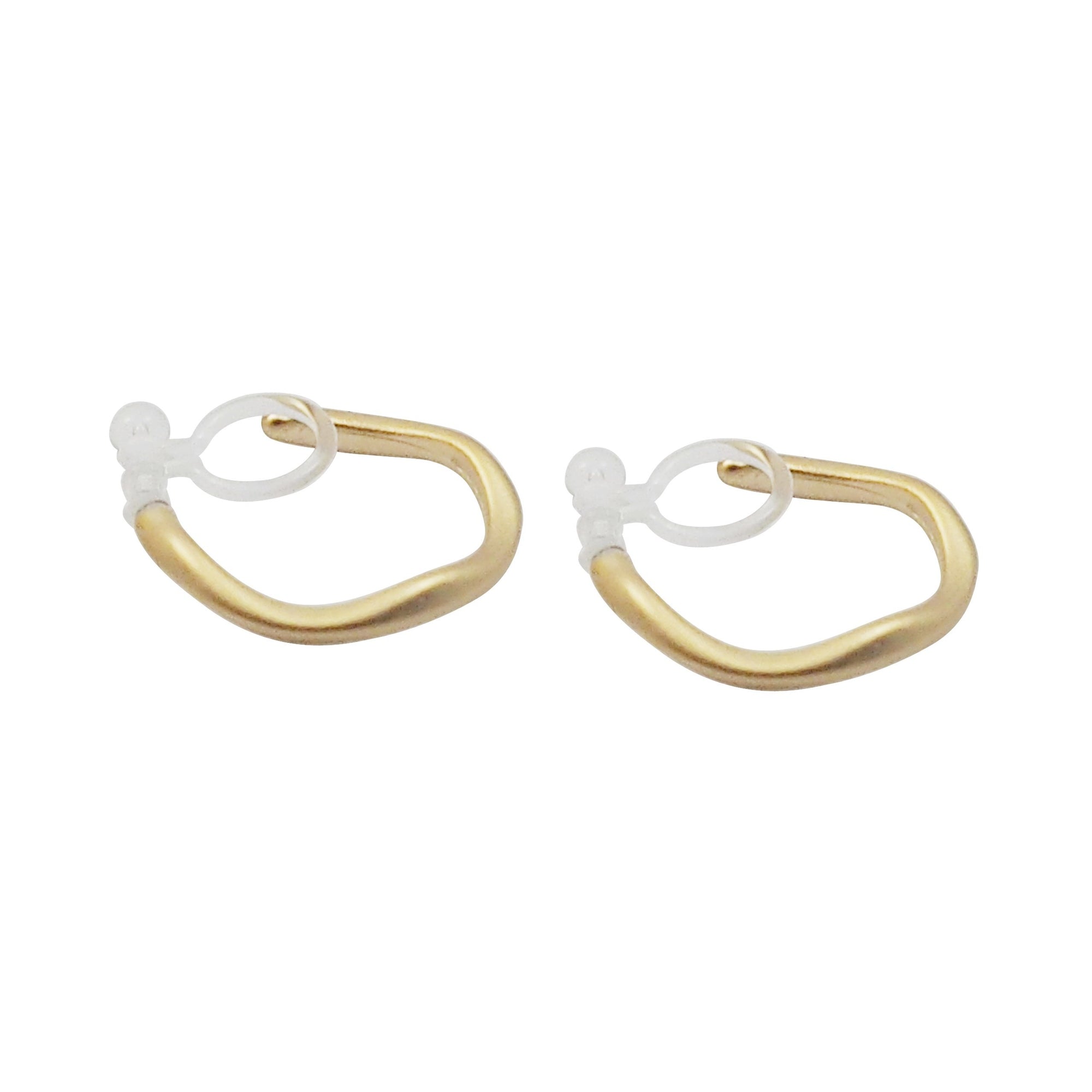 Gold Waved Invisible Clip On Hoop Earrings - Miyabi Grace