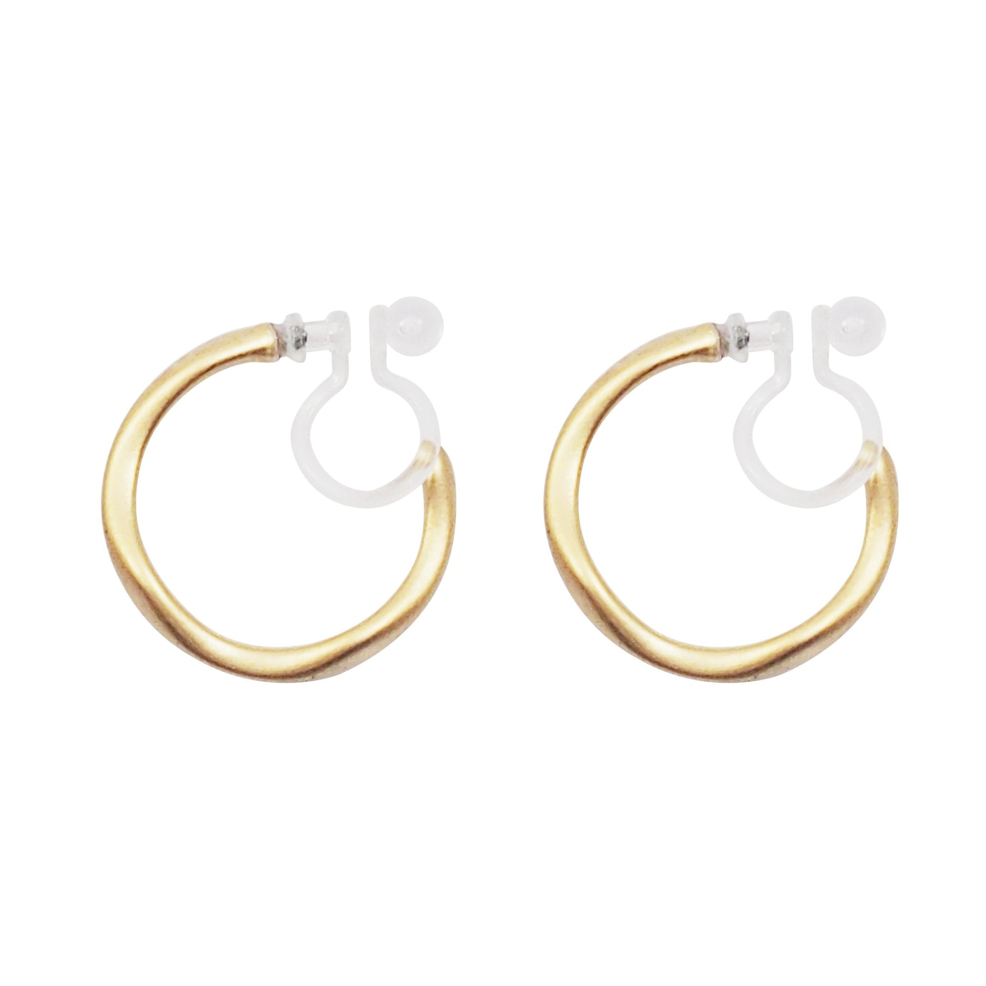 Gold Waved Invisible Clip On Hoop Earrings - Miyabi Grace