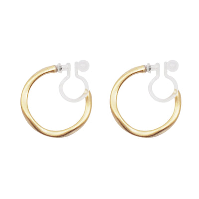 Gold Waved Invisible Clip On Hoop Earrings - Miyabi Grace