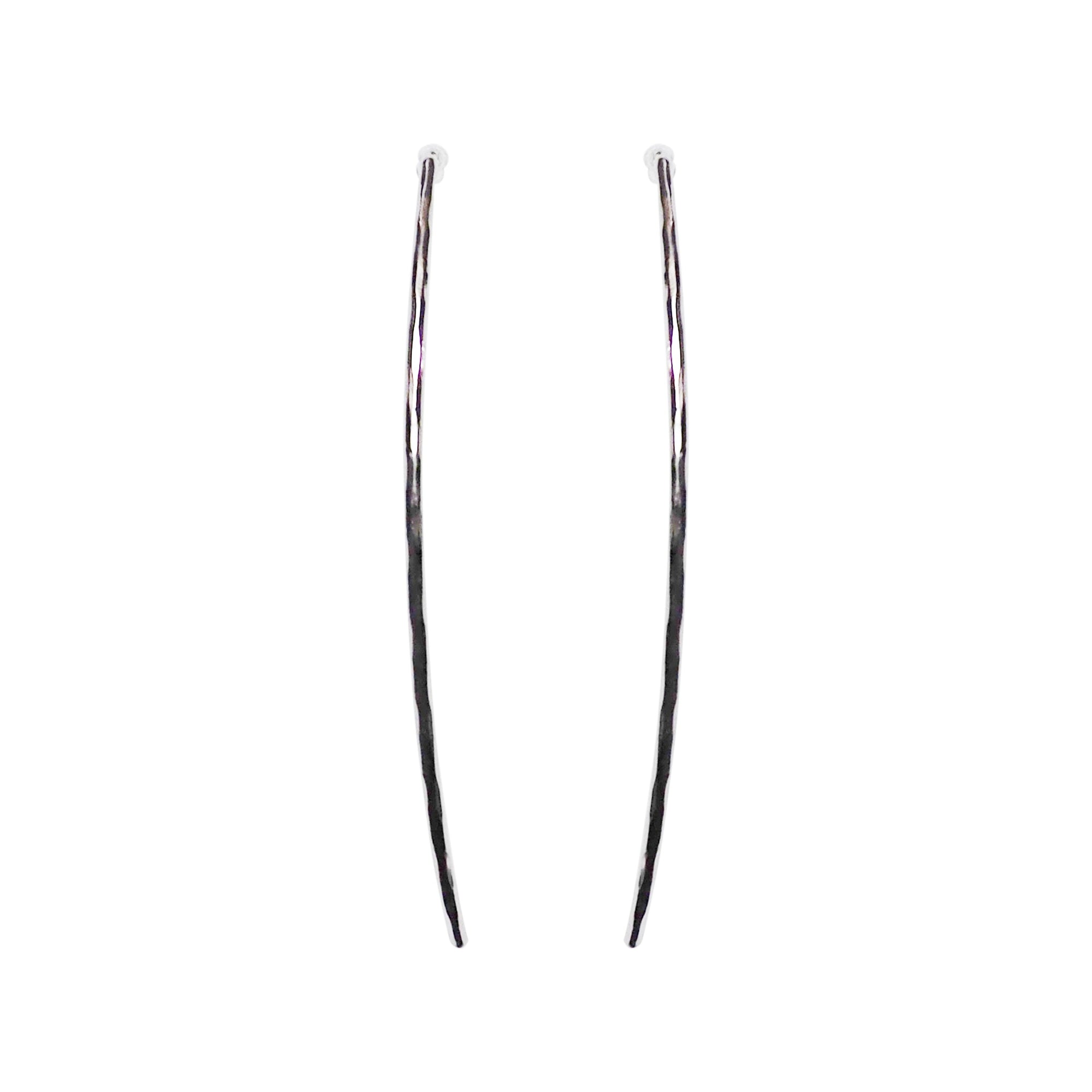 Silver Long Hammered Bar Invisible Clip On Stud Earrings