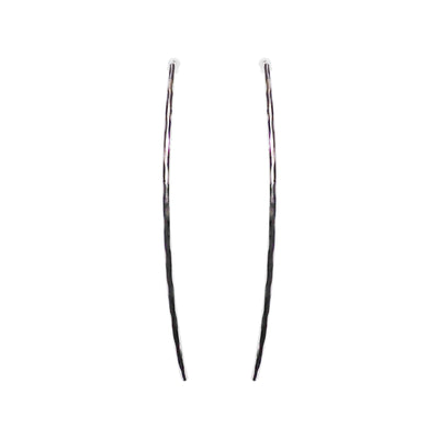 Silver Long Hammered Bar Invisible Clip On Stud Earrings