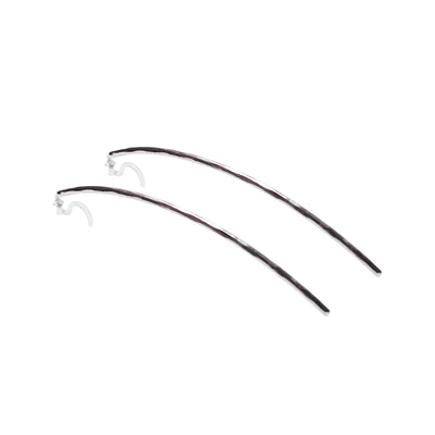 Silver Long Hammered Bar Invisible Clip On Stud Earrings